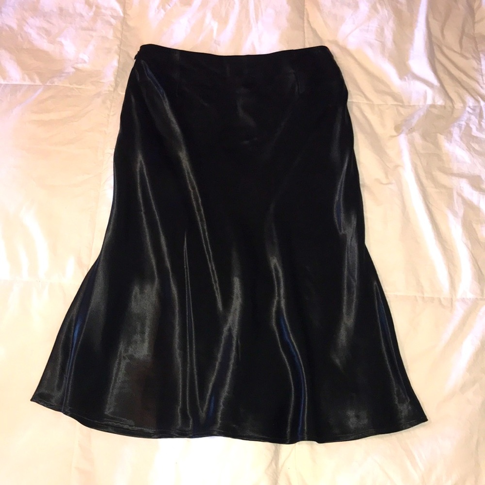 Black satin midi skirt